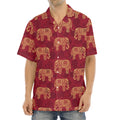 Gold And Red Boho Elephant Print Aloha Shirt