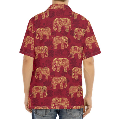 Gold And Red Boho Elephant Print Aloha Shirt