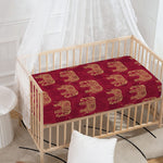 Gold And Red Boho Elephant Print Baby Crib Sheet