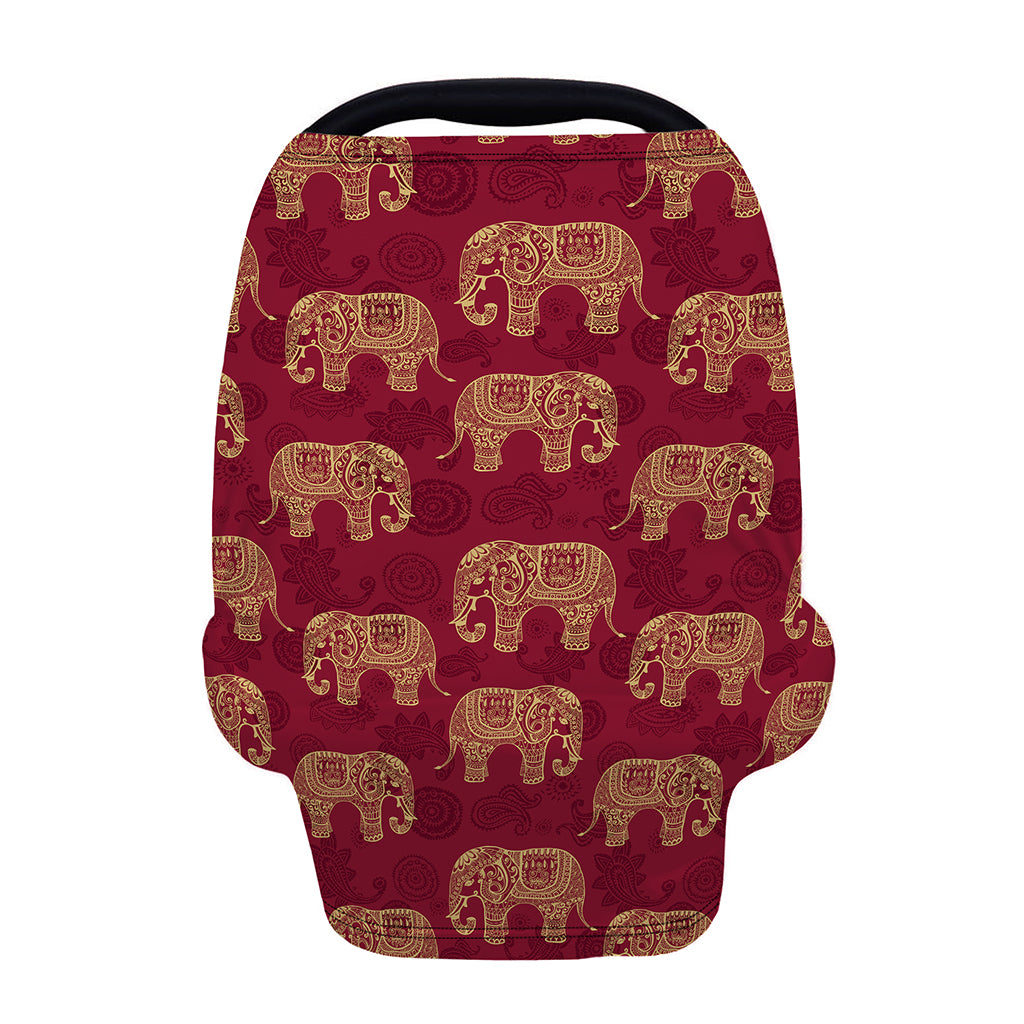 Gold And Red Boho Elephant Print Baby Seat Cover