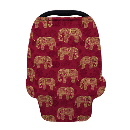 Gold And Red Boho Elephant Print Baby Seat Cover