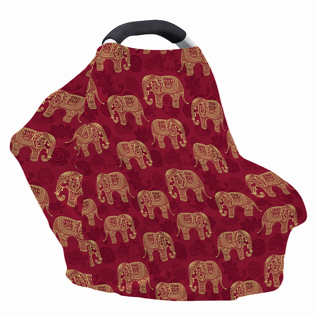 Gold And Red Boho Elephant Print Baby Seat Cover