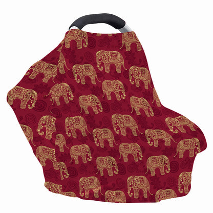 Gold And Red Boho Elephant Print Baby Seat Cover