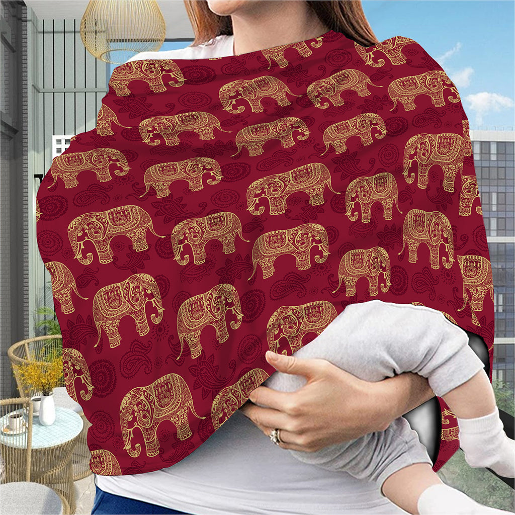 Gold And Red Boho Elephant Print Baby Seat Cover