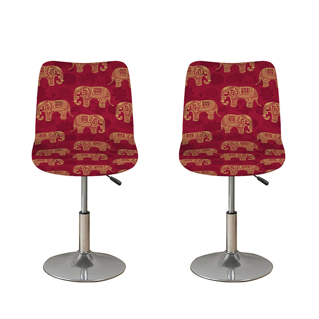 Gold And Red Boho Elephant Print Bar Stool Covers