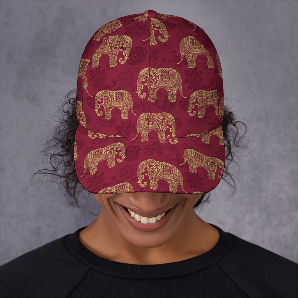 Gold And Red Boho Elephant Print Baseball Cap