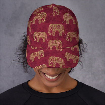 Gold And Red Boho Elephant Print Baseball Cap