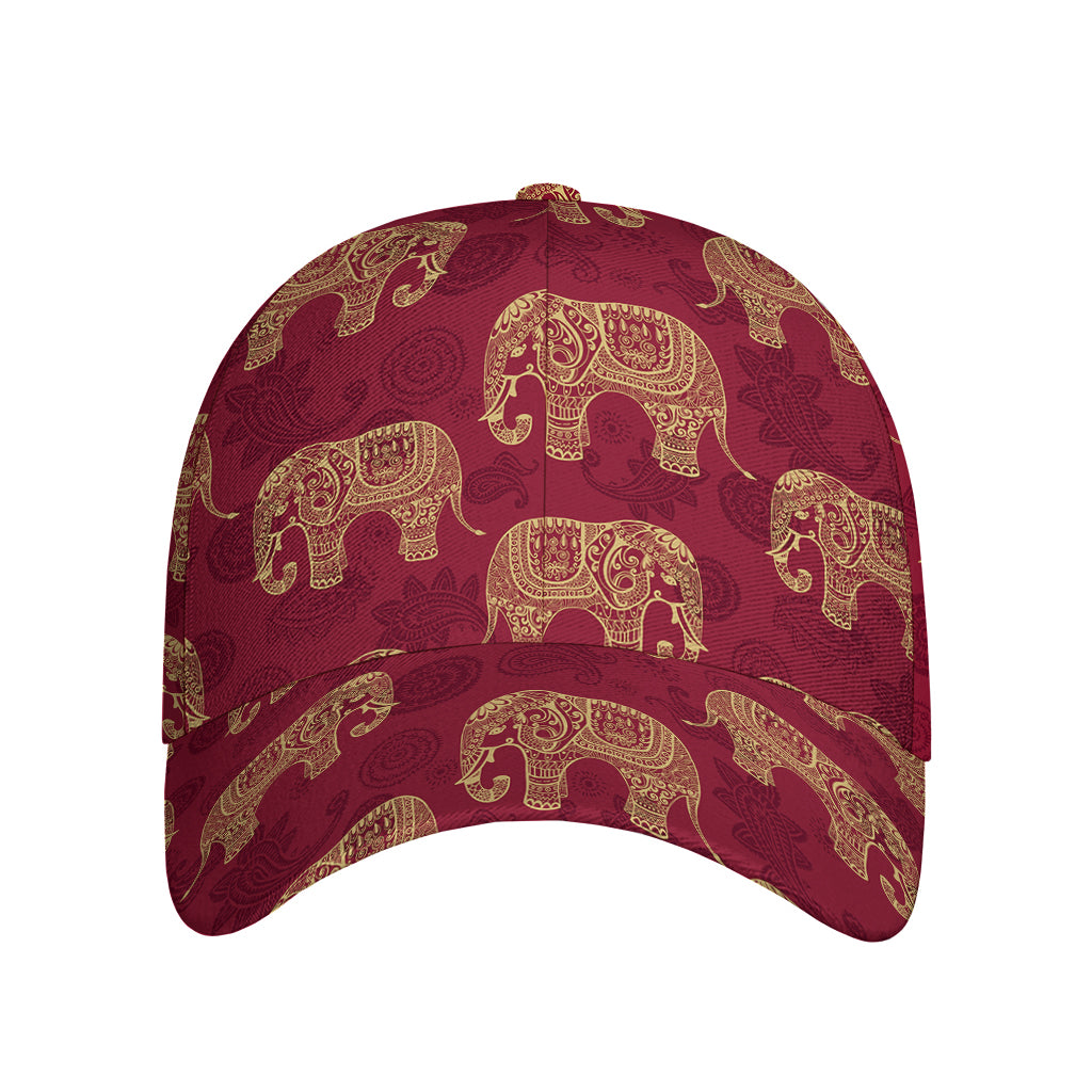 Gold And Red Boho Elephant Print Baseball Cap