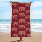 Gold And Red Boho Elephant Print Beach Towel