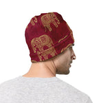 Gold And Red Boho Elephant Print Beanie