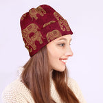 Gold And Red Boho Elephant Print Beanie