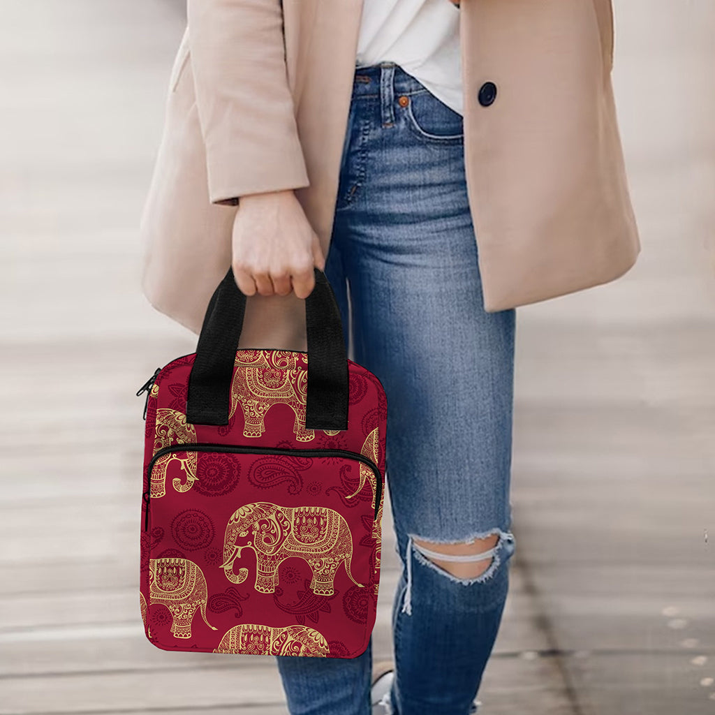 Gold And Red Boho Elephant Print Bible Tote Bag