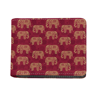 Gold And Red Boho Elephant Print Bifold Wallet