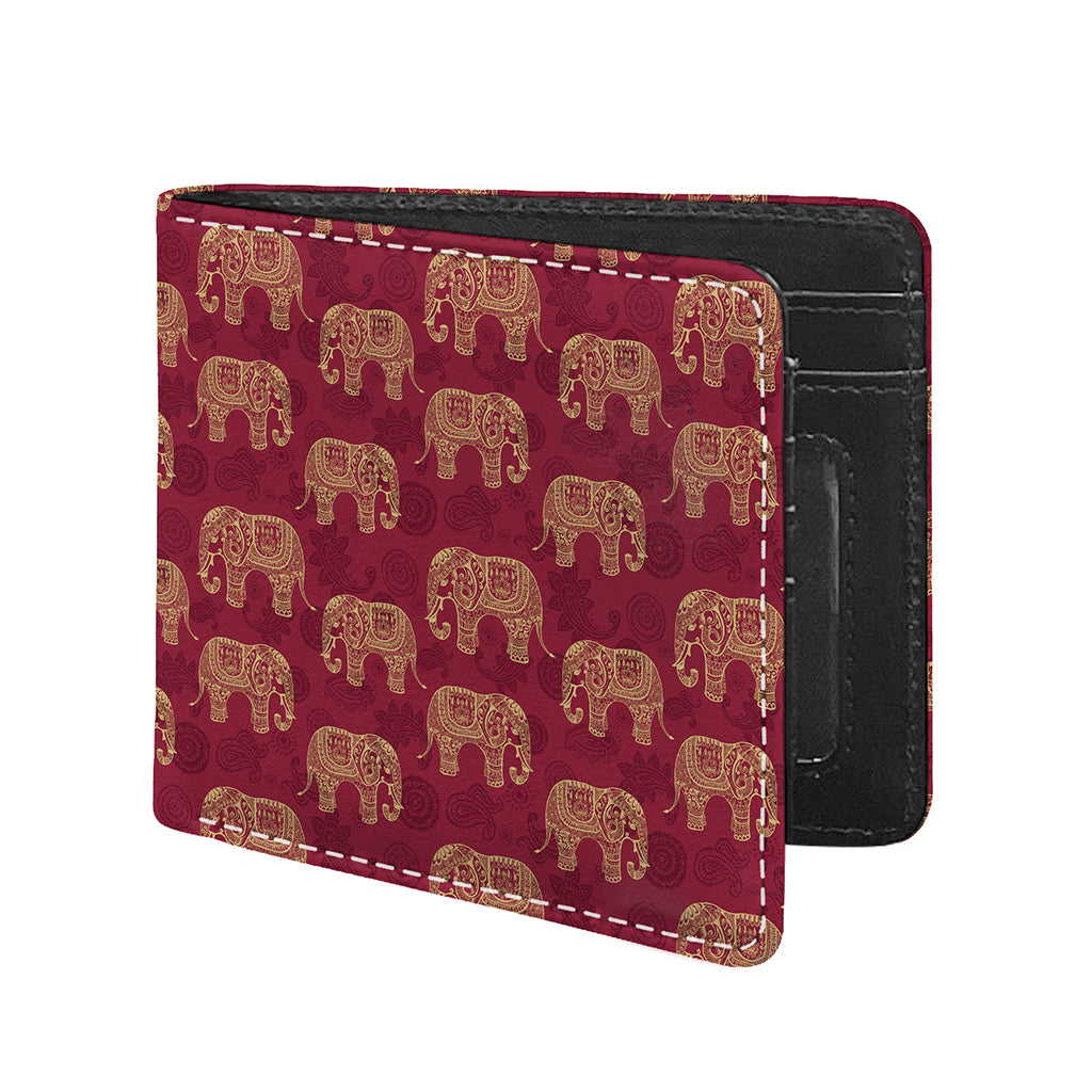 Gold And Red Boho Elephant Print Bifold Wallet