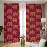 Gold And Red Boho Elephant Print Blackout Pencil Pleat Curtains