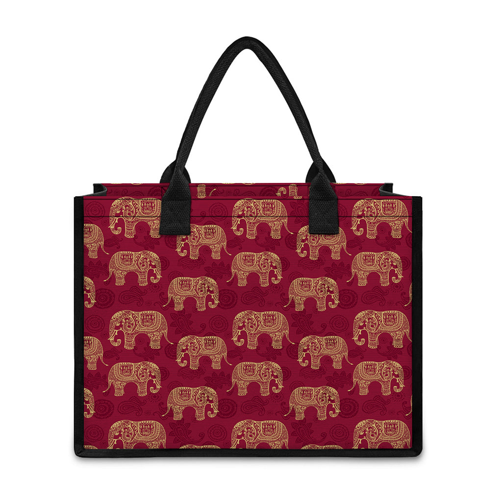 Gold And Red Boho Elephant Print Canvas Tote Bag