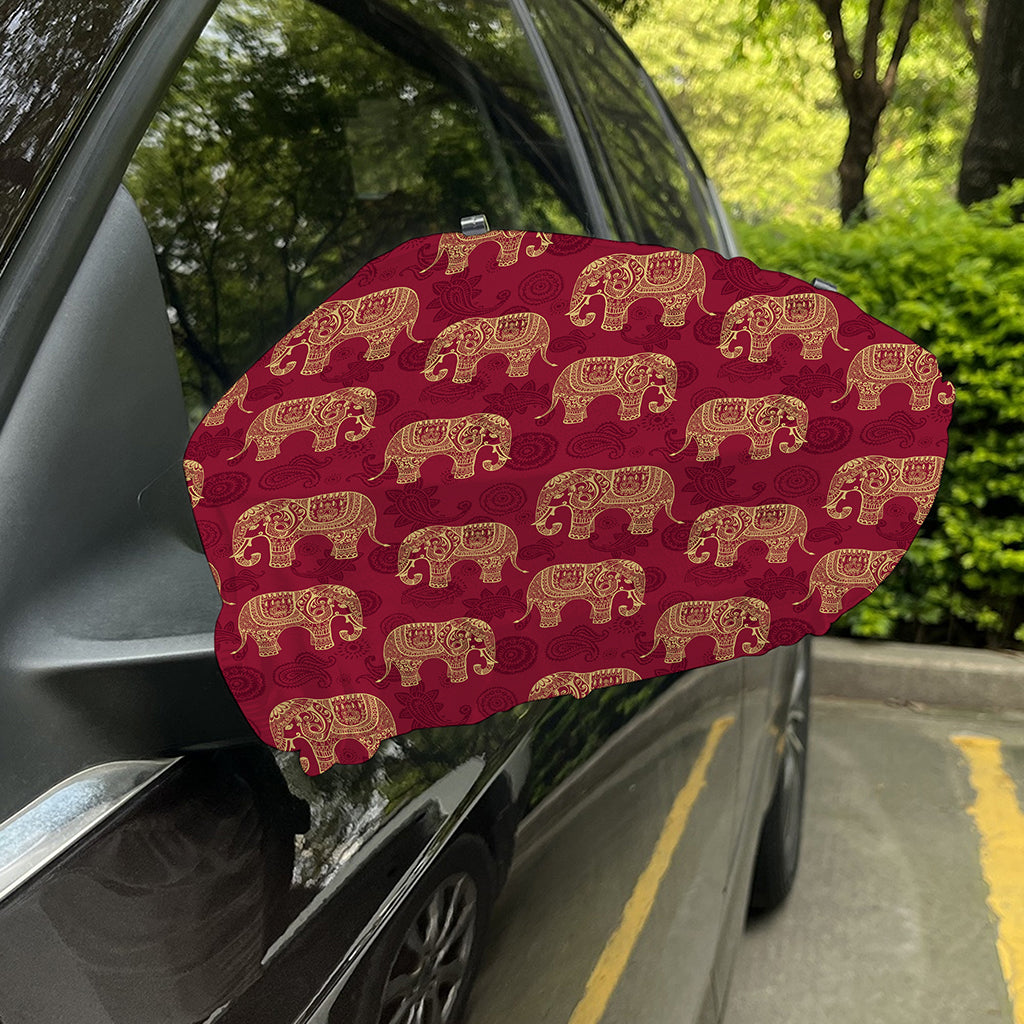 Gold And Red Boho Elephant Print Car Side Mirror Covers