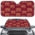 Gold And Red Boho Elephant Print Car Windshield Sun Shade