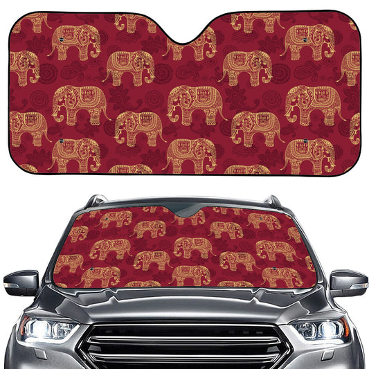 Gold And Red Boho Elephant Print Car Windshield Sun Shade