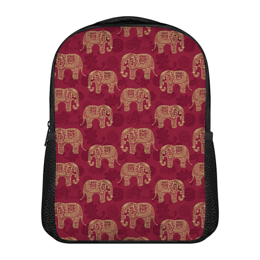 Gold And Red Boho Elephant Print Casual Backpack