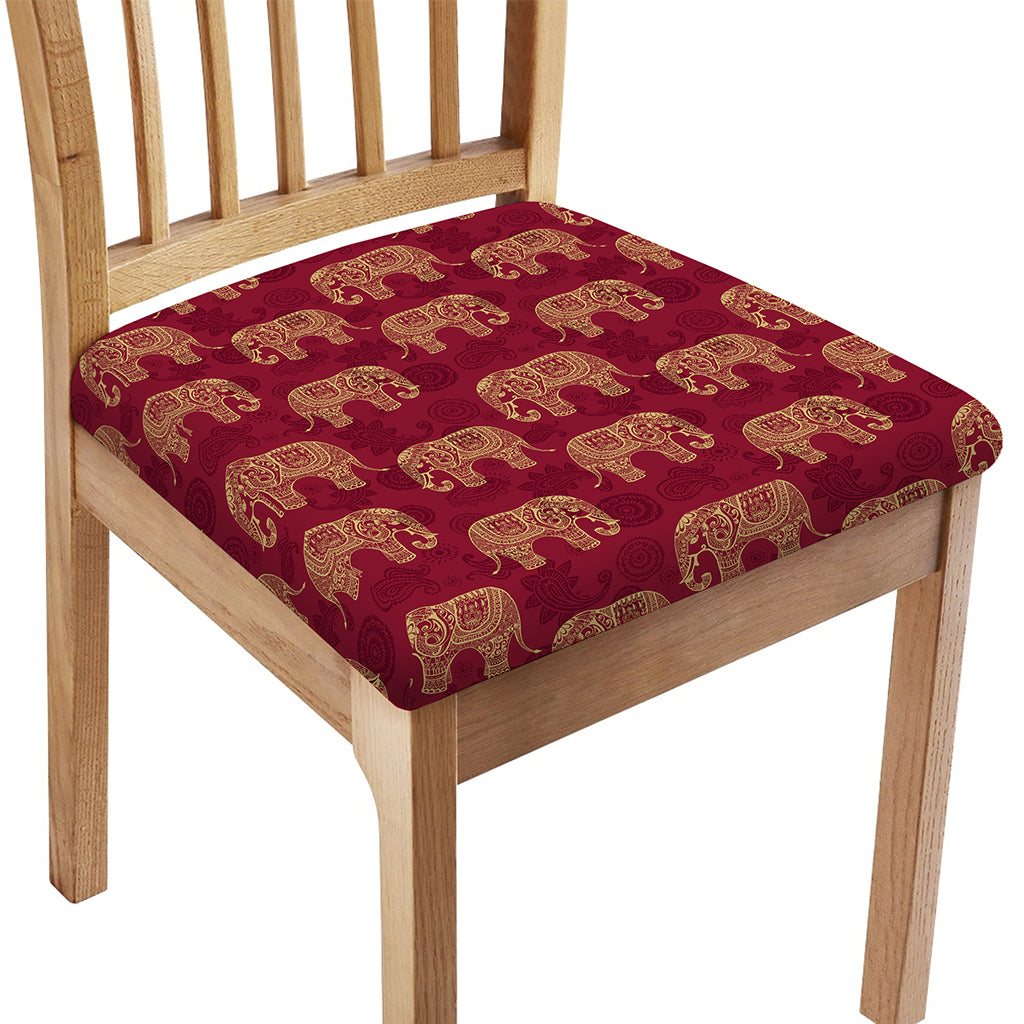 Gold And Red Boho Elephant Print Chair Cushion Cover