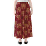 Gold And Red Boho Elephant Print Chiffon Maxi Skirt