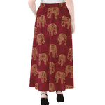 Gold And Red Boho Elephant Print Chiffon Maxi Skirt