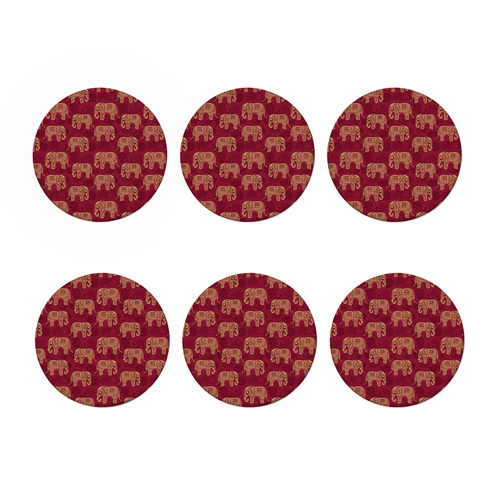 Gold And Red Boho Elephant Print Coaster Set