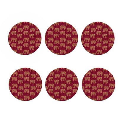 Gold And Red Boho Elephant Print Coaster Set