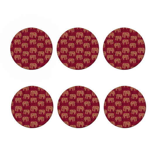 Gold And Red Boho Elephant Print Coaster Set