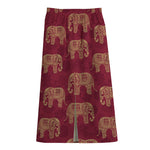 Gold And Red Boho Elephant Print Cotton Front Slit Maxi Skirt