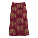 Gold And Red Boho Elephant Print Cotton Front Slit Maxi Skirt