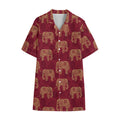 Gold And Red Boho Elephant Print Cotton Hawaiian Shirt