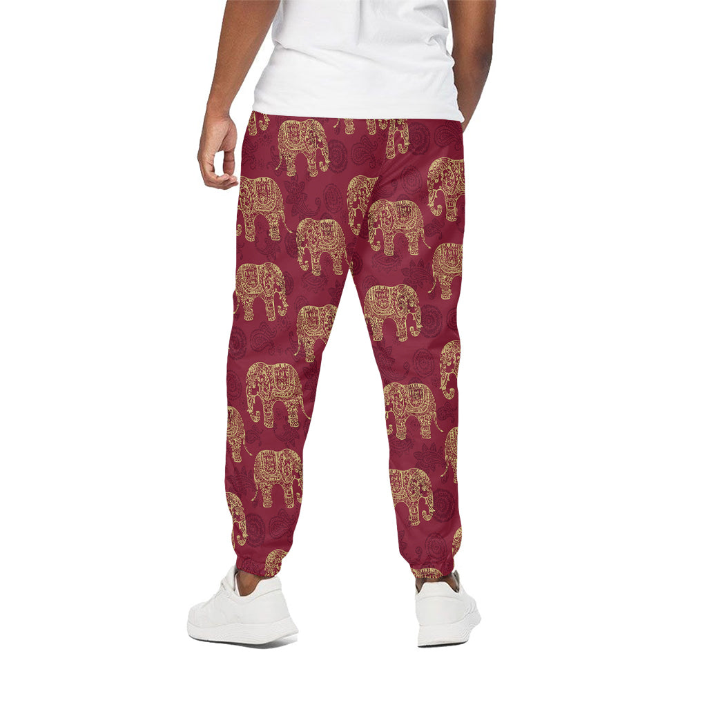 Gold And Red Boho Elephant Print Cotton Pants