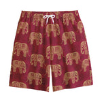 Gold And Red Boho Elephant Print Cotton Shorts