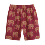 Gold And Red Boho Elephant Print Cotton Shorts