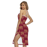 Gold And Red Boho Elephant Print Cross Back Cami Dress