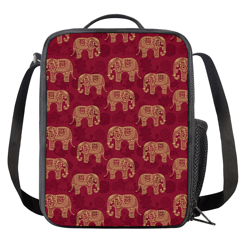 Gold And Red Boho Elephant Print Crossbody Lunch Bag