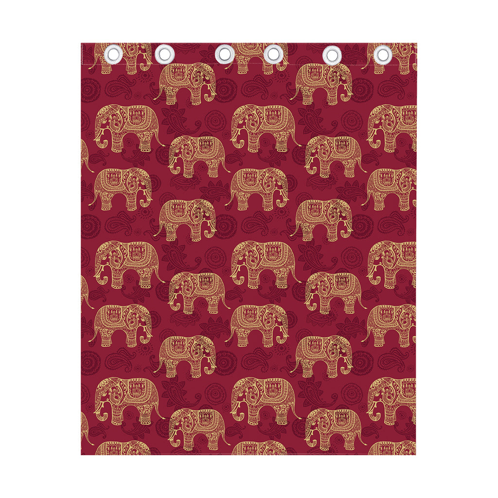 Gold And Red Boho Elephant Print Curtain