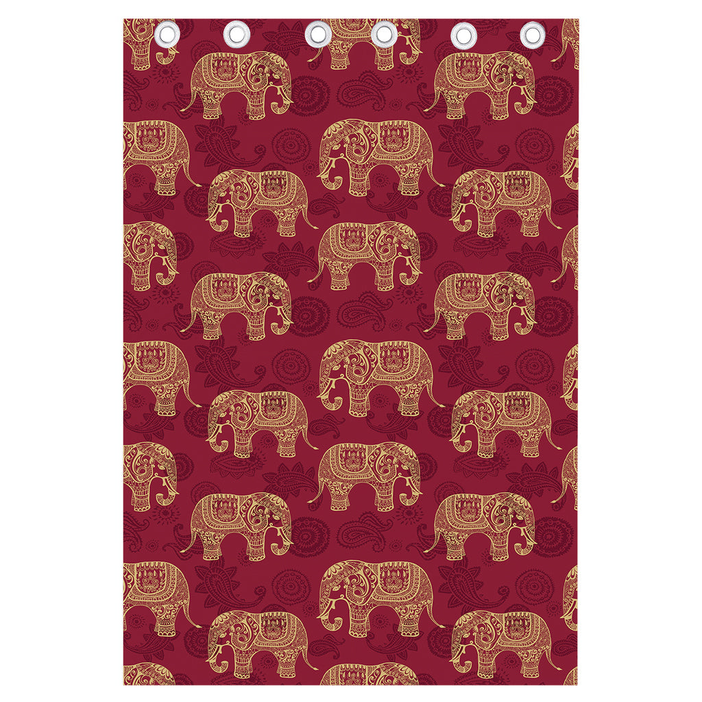 Gold And Red Boho Elephant Print Curtain