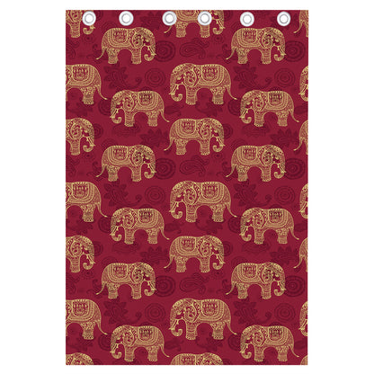 Gold And Red Boho Elephant Print Curtain