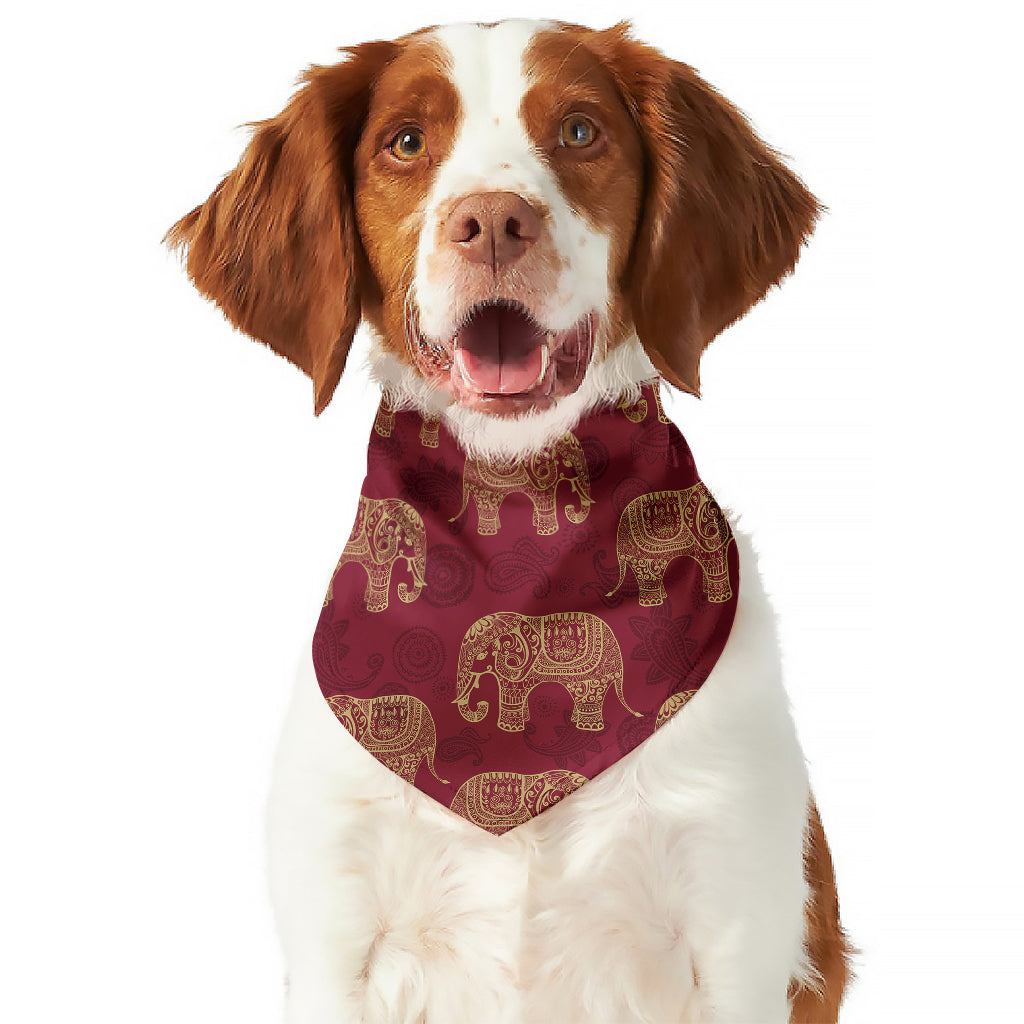 Gold And Red Boho Elephant Print Dog Bandana