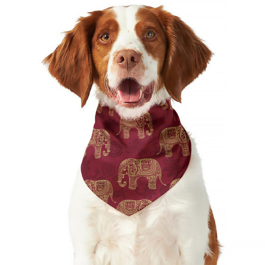 Gold And Red Boho Elephant Print Dog Bandana
