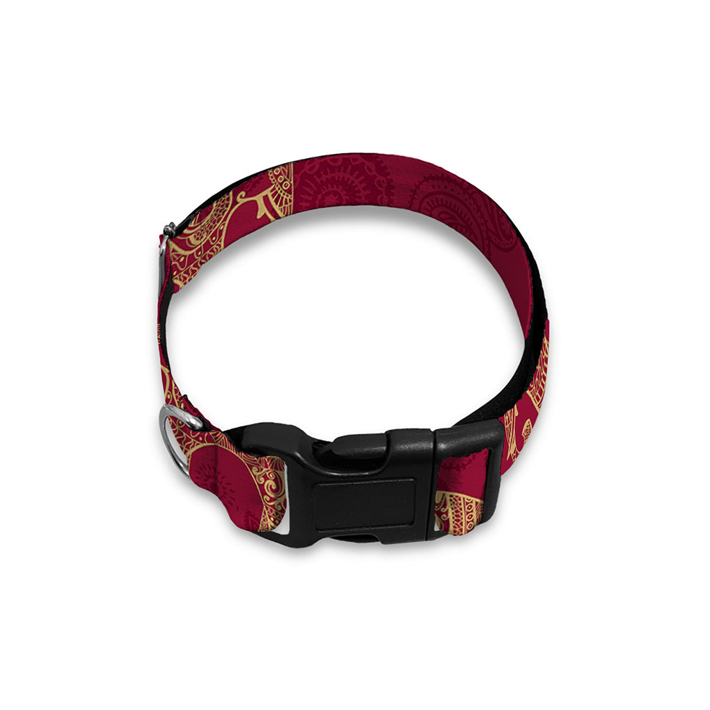 Gold And Red Boho Elephant Print Dog Collar
