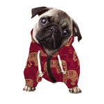Gold And Red Boho Elephant Print Dog Zip Up Hoodie