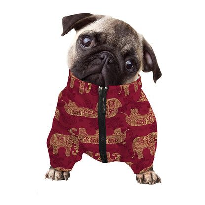 Gold And Red Boho Elephant Print Dog Zip Up Jacket