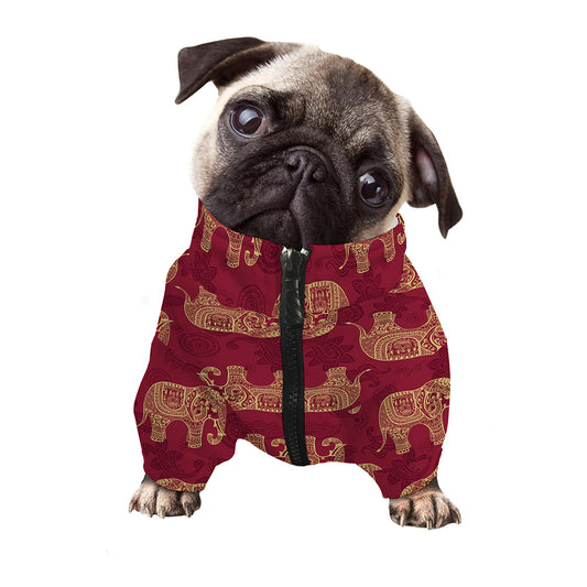 Gold And Red Boho Elephant Print Dog Zip Up Jacket