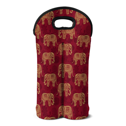 Gold And Red Boho Elephant Print Double Neoprene Wine Tote