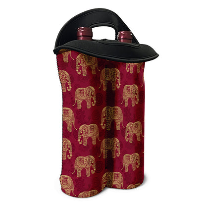 Gold And Red Boho Elephant Print Double Neoprene Wine Tote