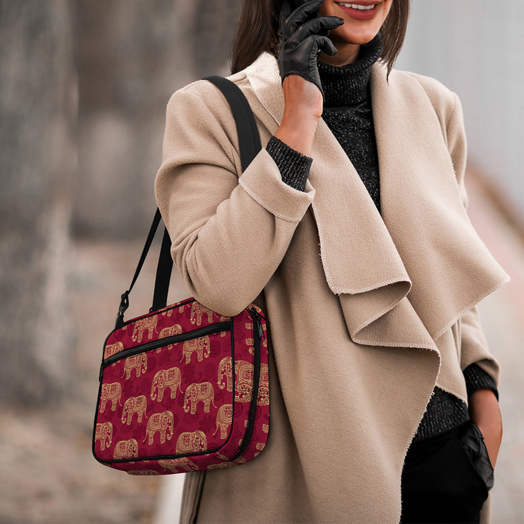 Gold And Red Boho Elephant Print Double Strap Bible Bag